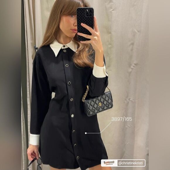 ZARA CHANNELISH INSPIRED ZARA DRESS MINI SHIRT BLACK BUTTONS - Picture 1 of 11